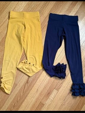 Girls Serendipity Yellow and Navy Ruffle Hem Leggings Set NWOT